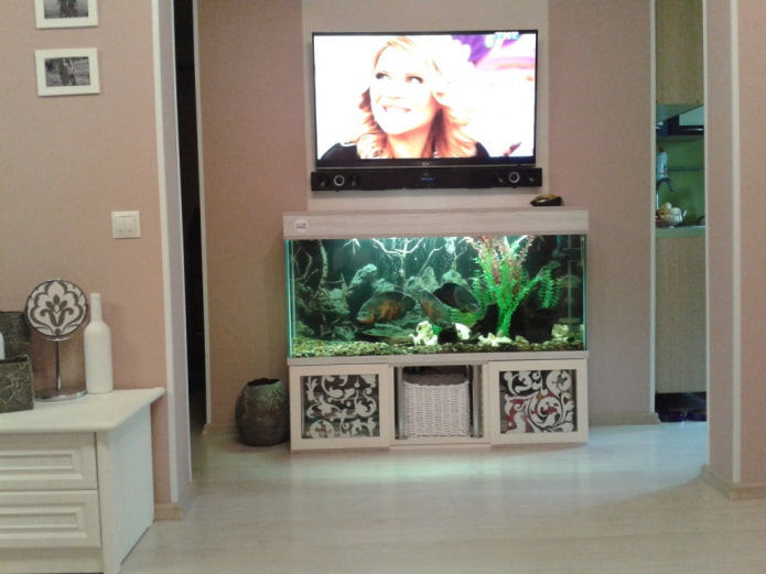 TV murale avec un aquarium à l'intérieur