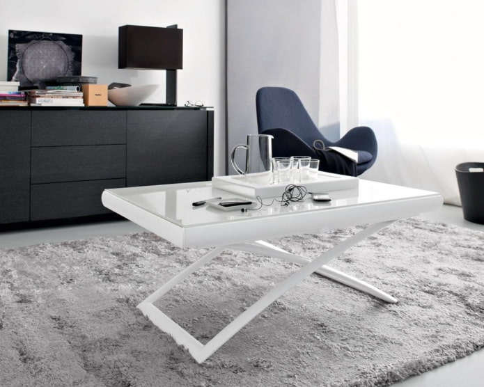 table transformable avec verre blanc