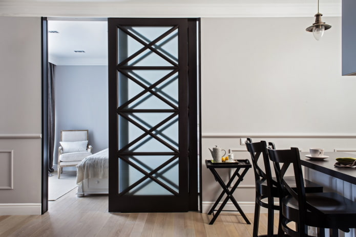 portes noires avec inserts en verre à l'intérieur