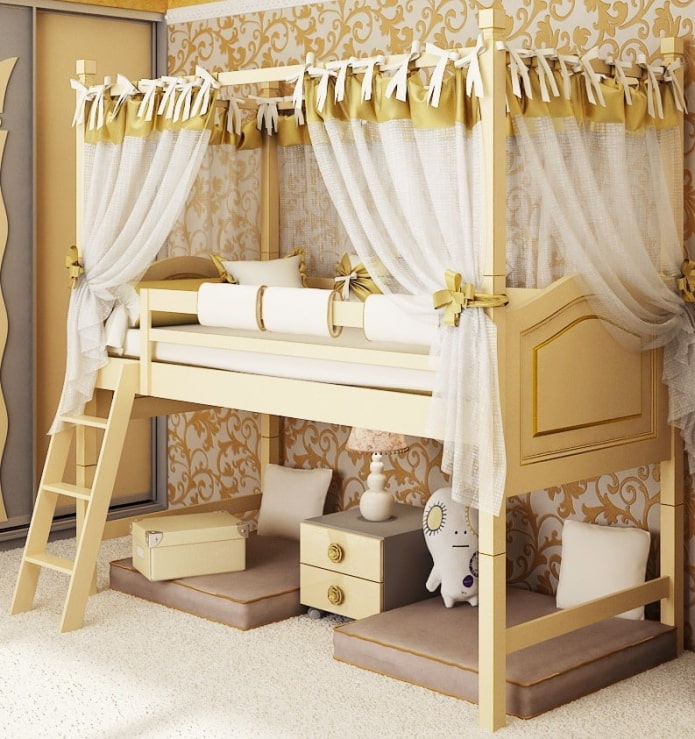 canopy bed sa nursery para sa isang batang babae