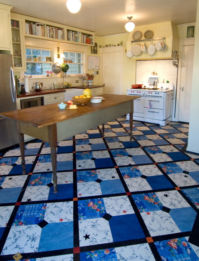 Patchwork bleu au sol