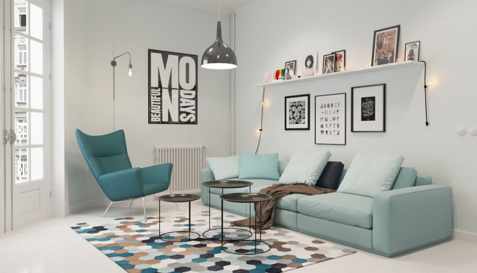 Scandinavian style turquoise sofa