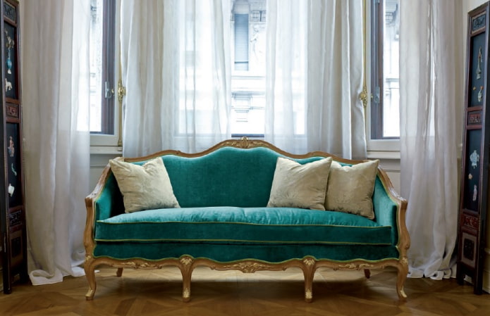 canapé turquoise de style classique