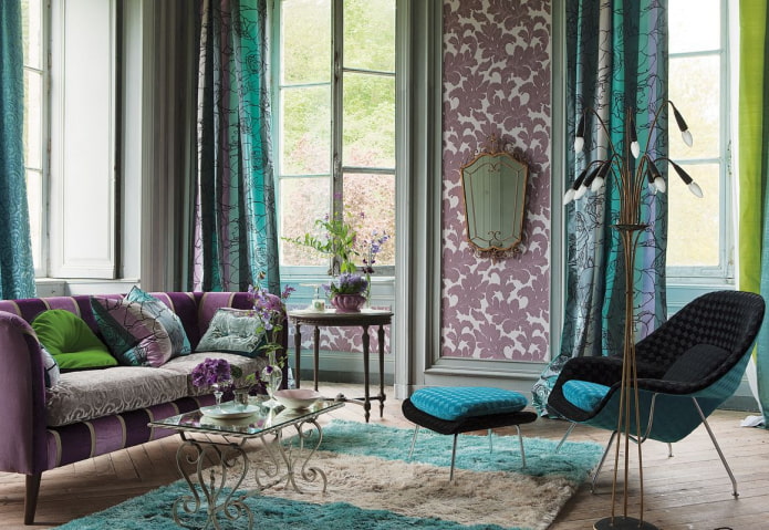 combinaison de violet et turquoise à l'intérieur