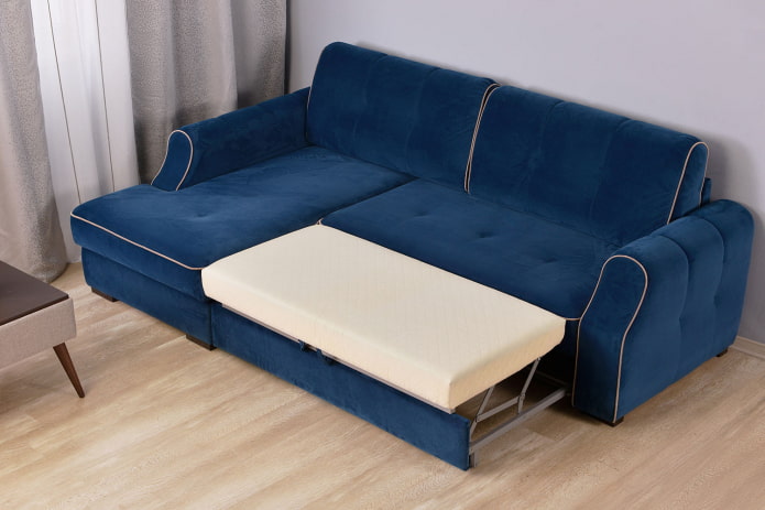 modèle de canapé pliant avec un pouf à l'intérieur