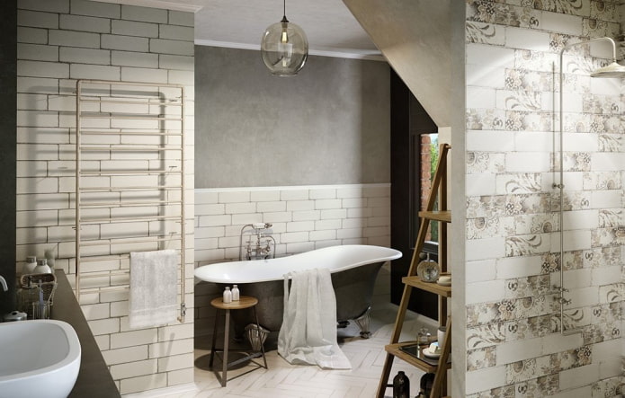 carreaux à l'intérieur de la salle de bain dans le style shabby chic