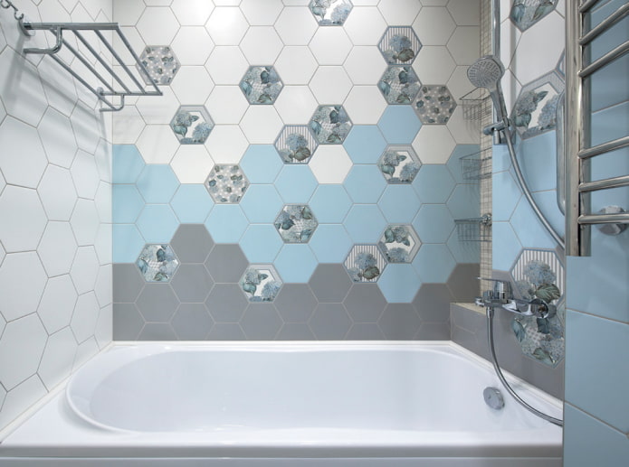 honeycomb tile sa loob ng banyo