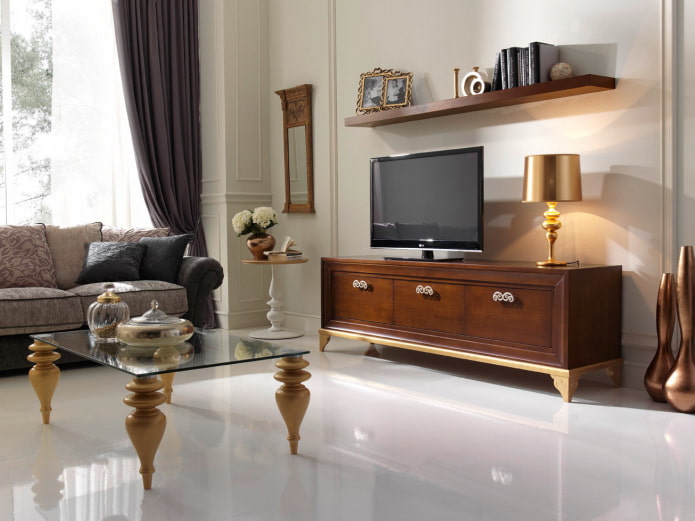 tv stand in art deco style interior