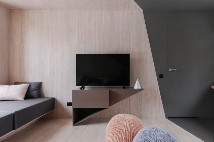 meuble TV triangulaire à l'intérieur