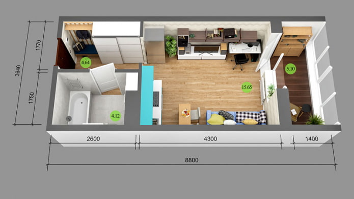 Aménagement d'un studio de 25 m². m.