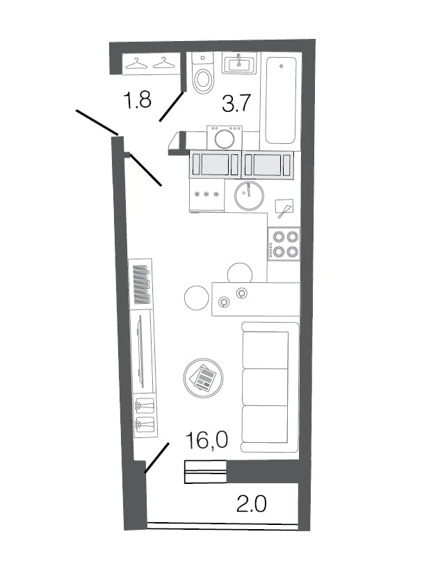 Aménagements des studios 20 m². m.