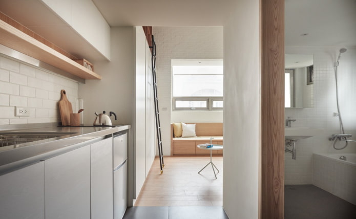 Salle de bain et cuisine dans le studio