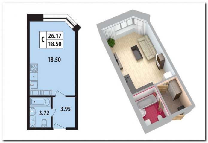 la disposition de l'appartement est de 18 m²