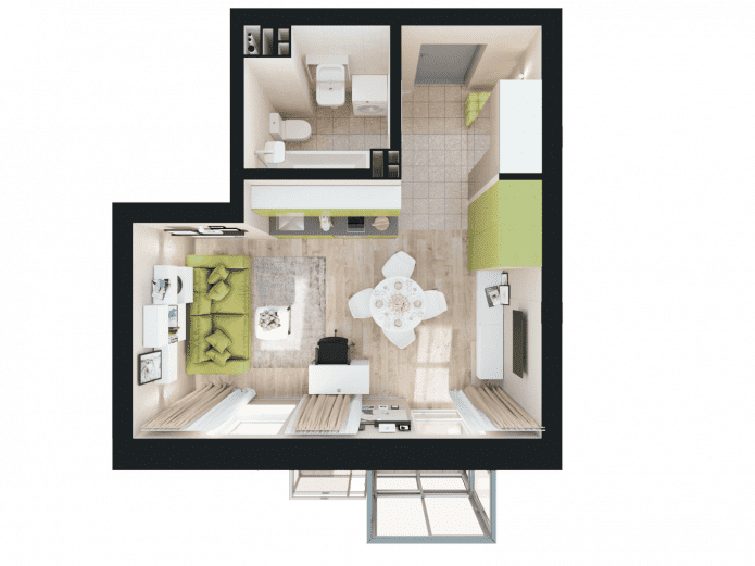 la disposition de l'appartement est de 18 m²