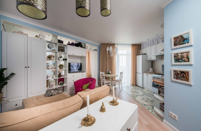 belső tér egy stúdió apartman Provence stílusban