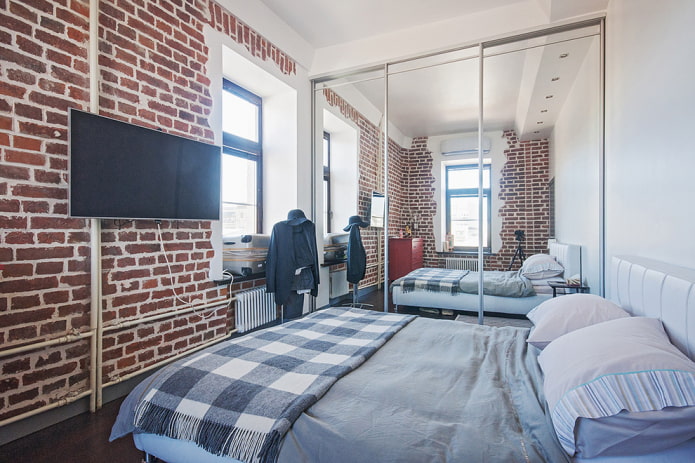 armoire à l'intérieur de la chambre dans le style loft