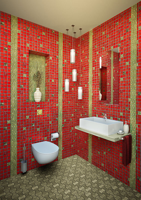 salle de bain dans les tons rouge-vert