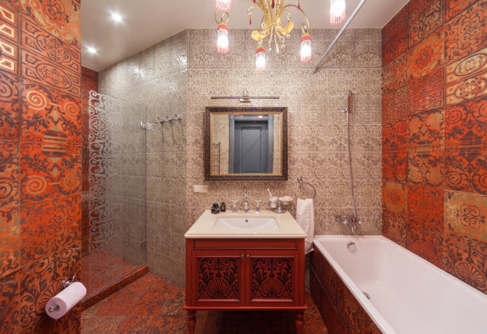 salle de bain dans les tons rouges et gris