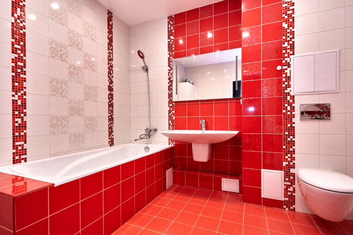 salle de bain dans les tons rouge et blanc