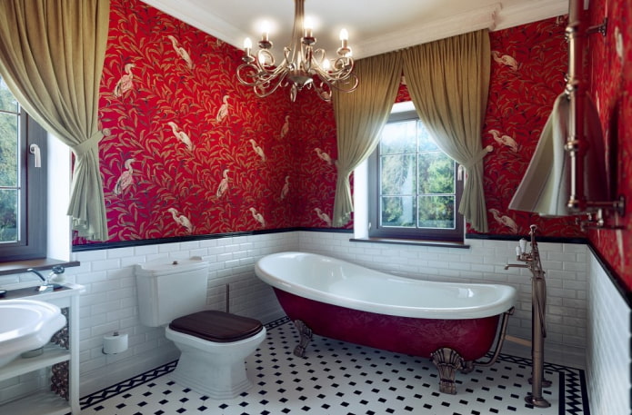 décoration de salle de bain dans les tons rouges