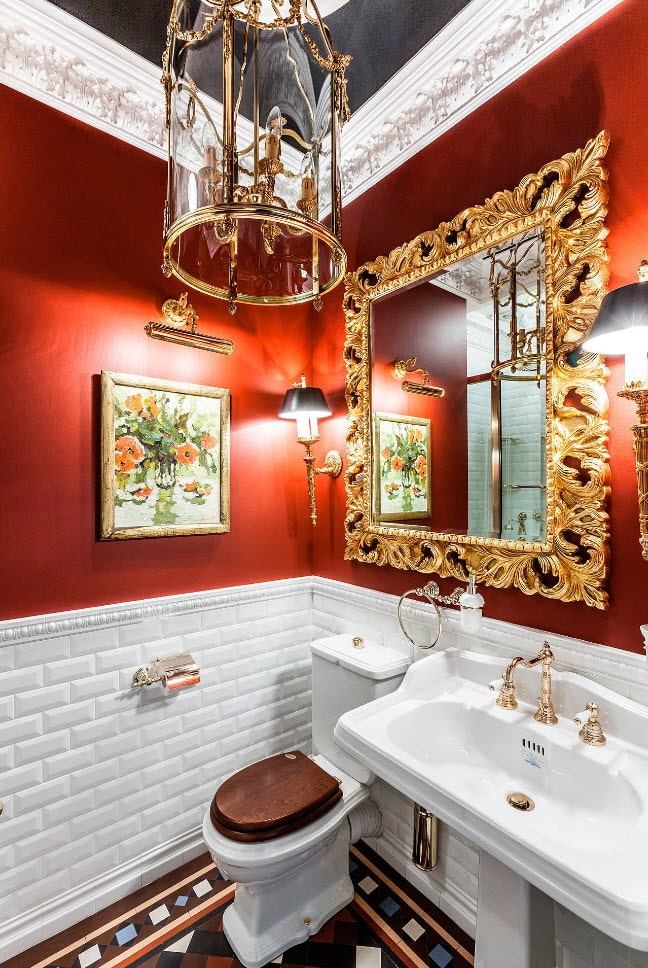 intérieur de salle de bain aux couleurs rouges