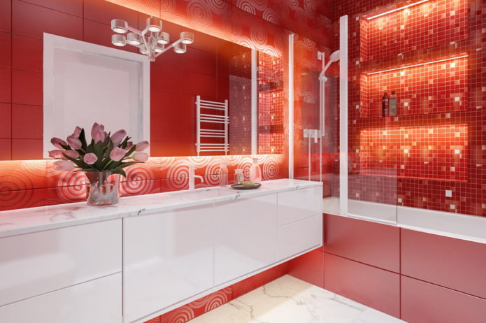 carrelage rouge dans la salle de bain