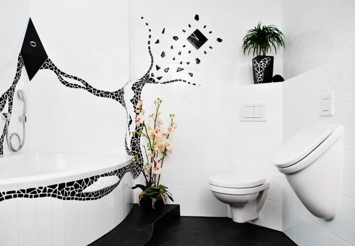 intérieur de la salle de bain en noir et blanc