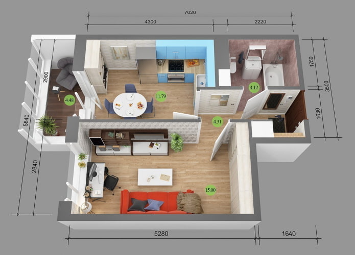 agencement de l'appartement 36 carrés