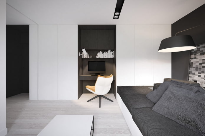 l'intérieur de l'appartement est de 36 carrés dans le style du minimalisme