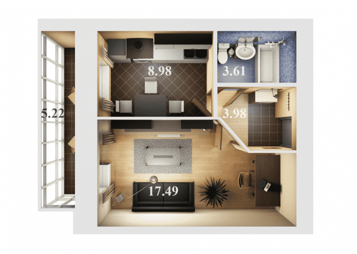 layout ng apartment 36 mga parisukat