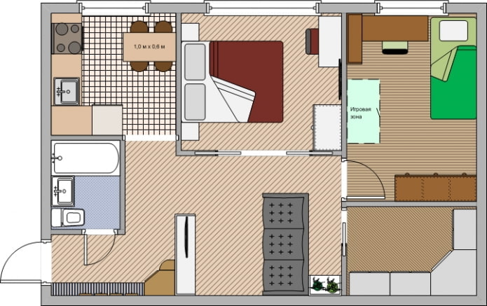 La disposition de l'appartement est de 45 m². m.