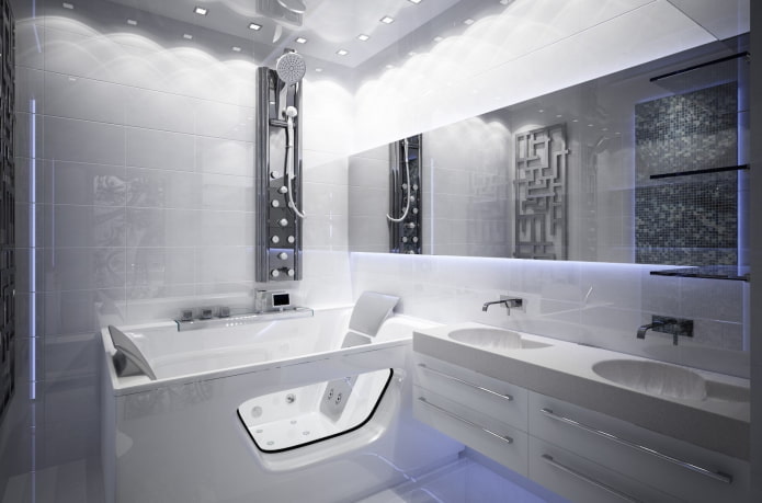 salle de bain dans un style hi-tech blanc