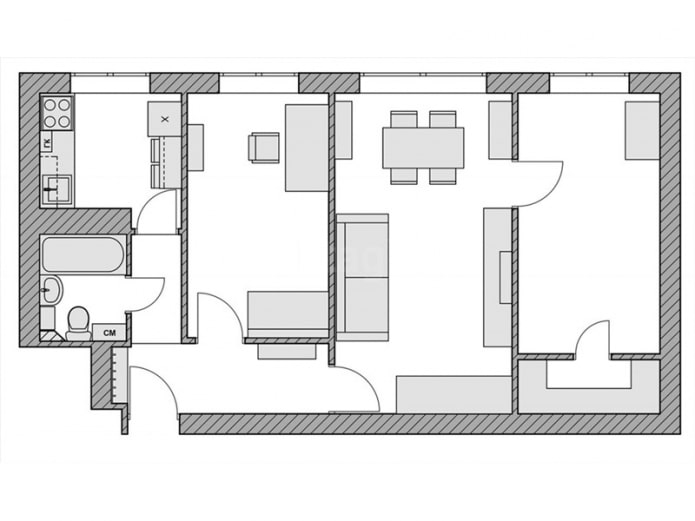 Disposition Khrouchtchev 60 m².