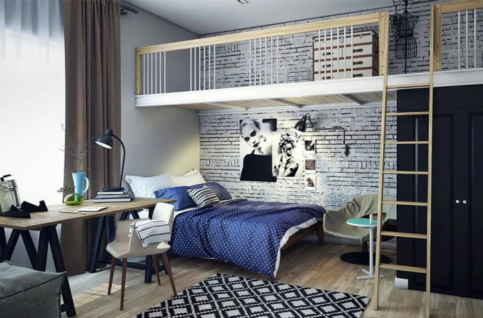 chambre pour adolescente dans un style loft