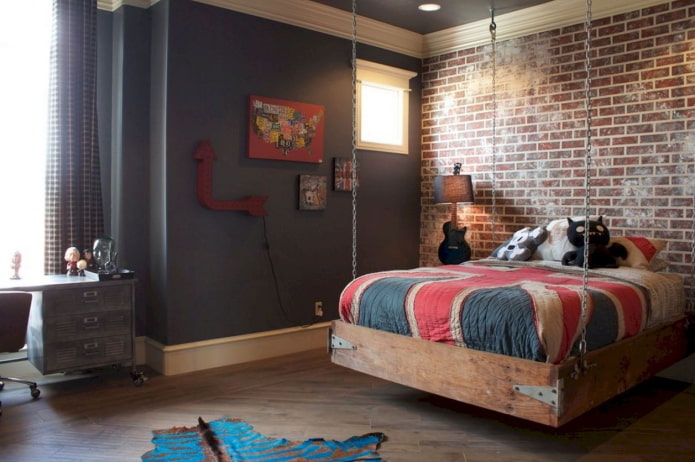 intérieur d'une chambre d'adolescent dans un style loft