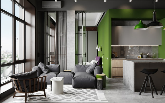 design d'intérieur dans les tons gris-vert