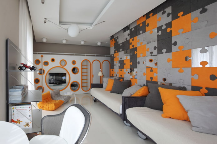 design d'intérieur aux couleurs gris-orange