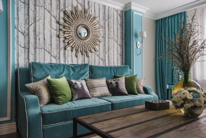 design d'intérieur dans des couleurs gris-turquoise