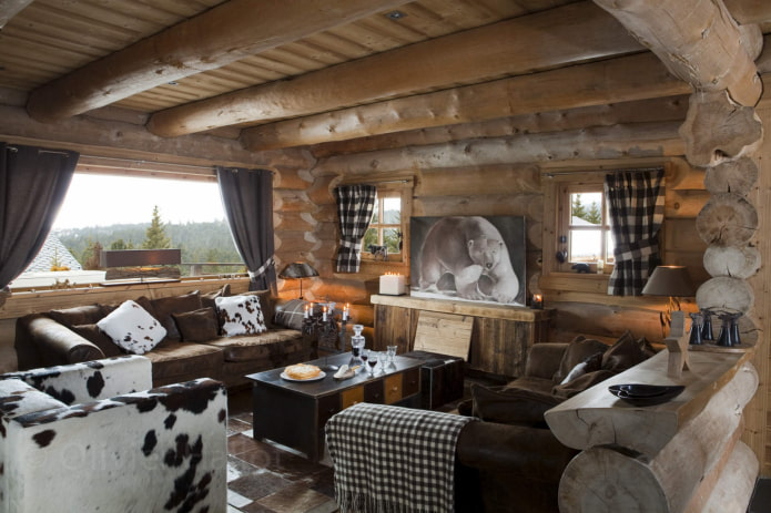 Intérieur de maison en rondins de style chalet