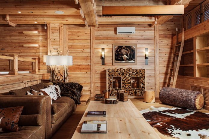 Intérieur de maison en rondins de style chalet