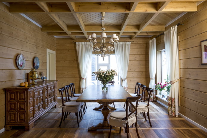 conception de cuisine à l'intérieur d'une maison en rondins