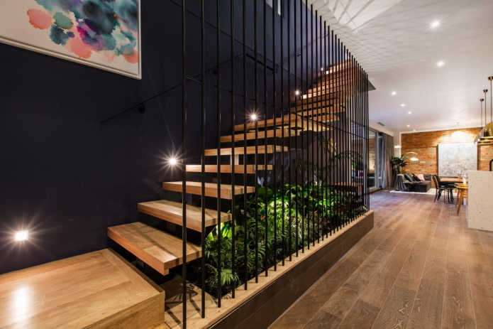 escalier à l'intérieur d'une maison de style loft