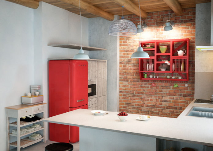 cuisine style loft blanc et rouge