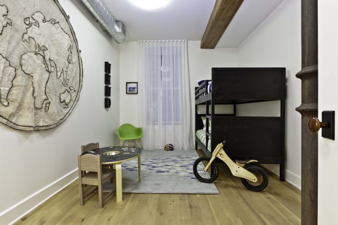 intérieur d'une pépinière pour un garçon dans un style loft