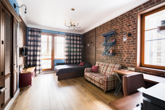 intérieur d'une chambre d'adolescent dans un style loft