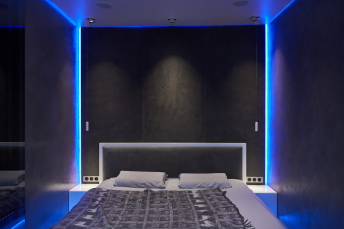 éclairage à l'intérieur de la chambre dans un style high-tech