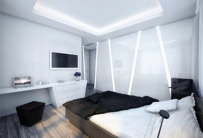 éclairage à l'intérieur de la chambre dans un style high-tech