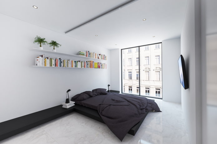 intérieur de la chambre en noir et blanc dans le style du minimalisme