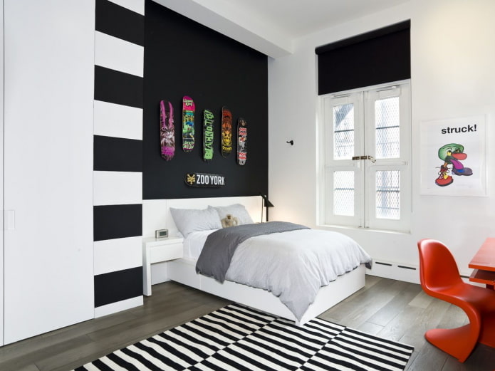 design d'intérieur de chambre en noir et blanc