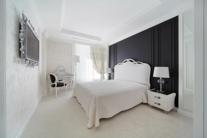 intérieur de la chambre en noir et blanc dans un style classique